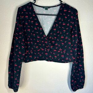 Wild Fable Cherry Puff Sleeve Crop Top